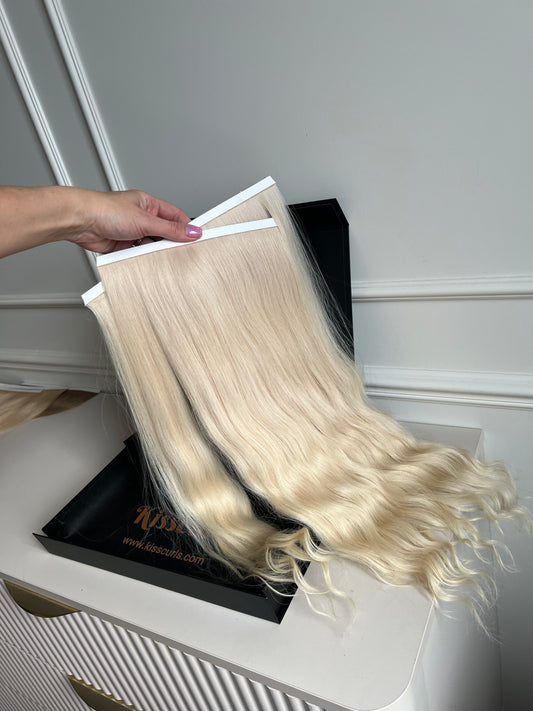 Włosy doczepiane rozjaśnione z dziewiczych, 55 cm 96 g Bio taśmy