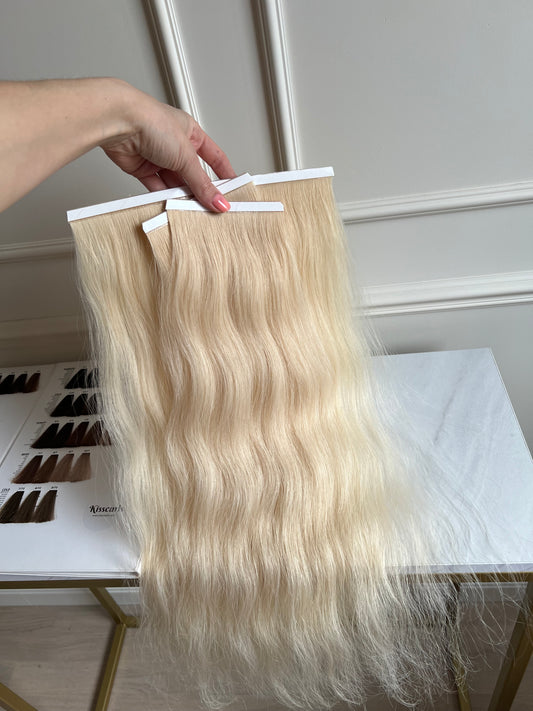 Włosy Naturalne słowiańskie blond jasny 56 cm 100 g biotaśmy