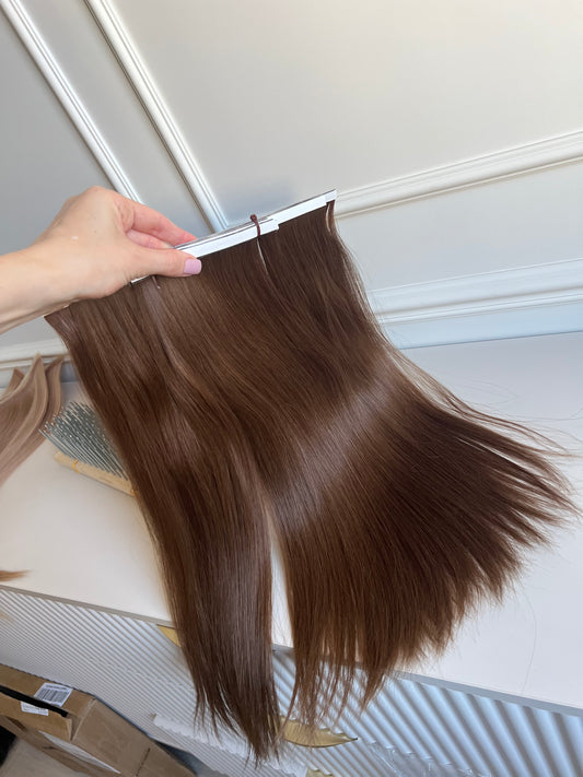 Doczepiane włosy naturalne słowiańskie Bio taśmy 140 g 47 cm Brąz