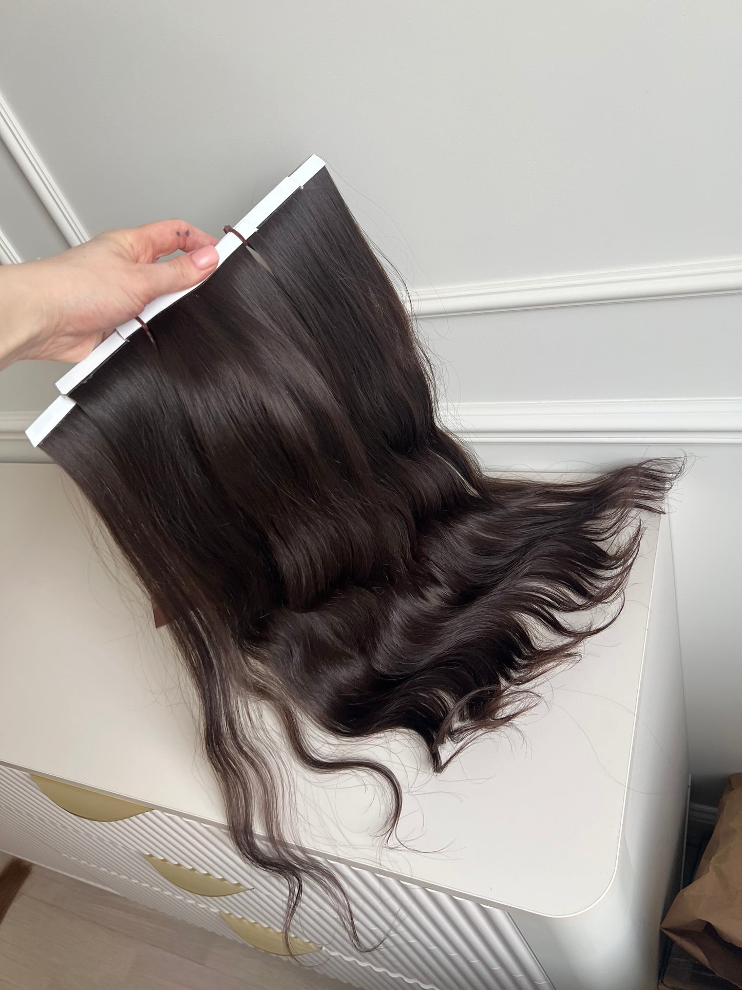 Włosy dziewicze naturalne doczepiane bio taśma 120g 52cm ciemny Brąnz