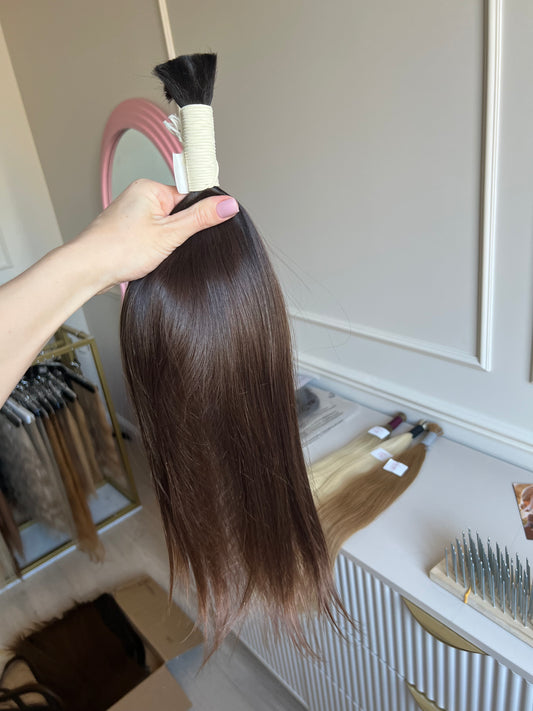 Włosy dziewicze naturalne Jeden dawca Dziewicze nie farbowane ciemny brąz 100g 52cm