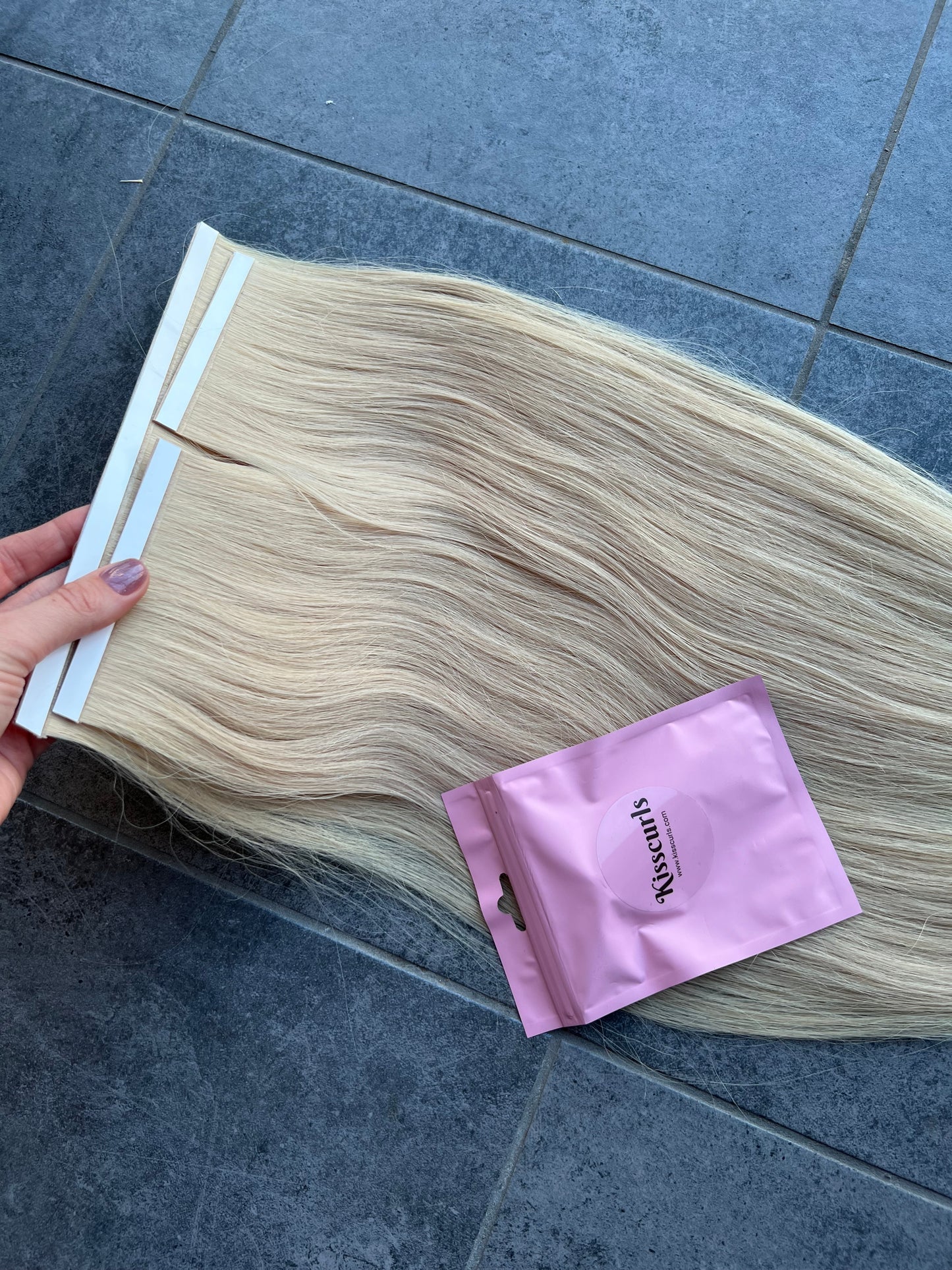 Jasny Blond włosy słowiańskie Bio taśmy zestaw 64 cm 100g