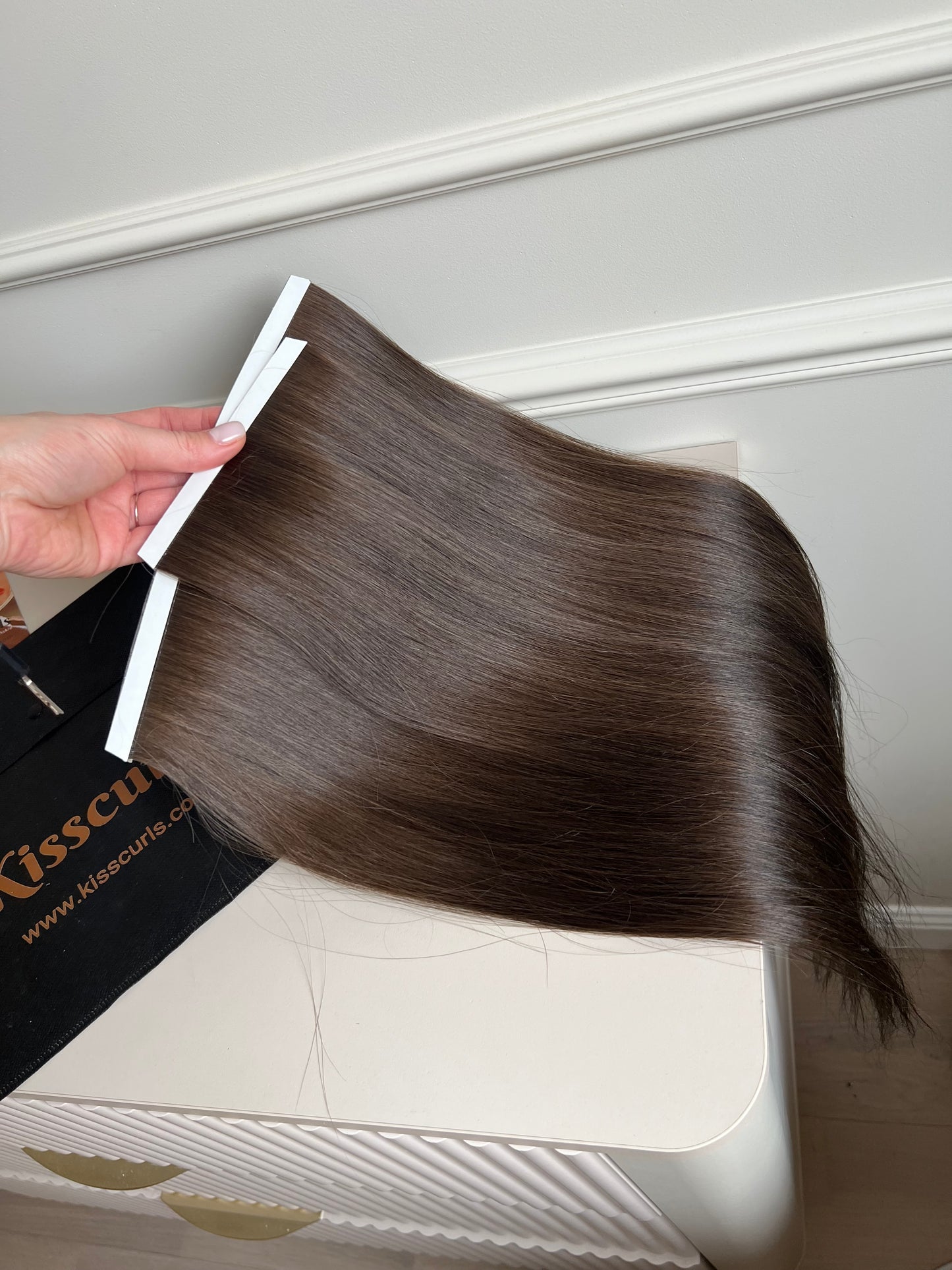 Włosy doczepiane słowiańskie naturalny chłodny brąz biotaśmy 95g 58cm