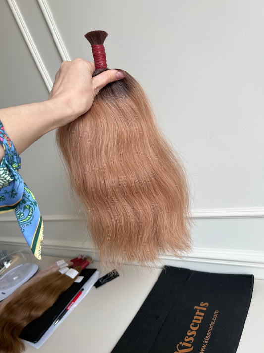 Włosy naturalne do przedłużania w kitce 40 cm 95 g Ombre ciemny Blond Falowane lux