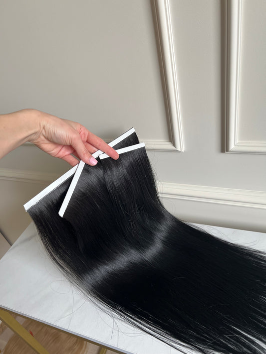 Włosy Naturalne doczepiane Słowiańskie bio tape 94 g 55 cm. Czarne