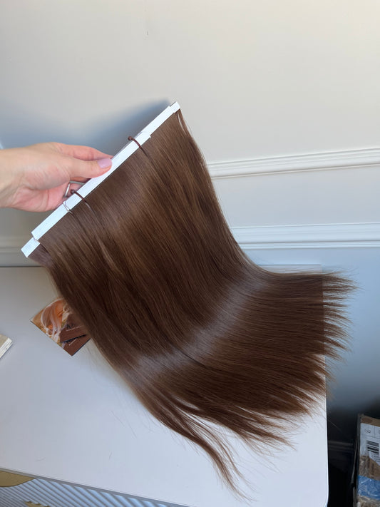 Doczepiane włosy naturalne słowiańskie Bio taśmy 140 g 47 cm Brąz