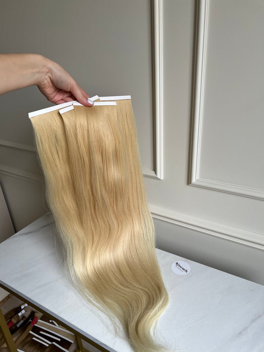 Włosy Naturalne doczepiane na biotaśmy 125 g 70 cm Końcówki jasne