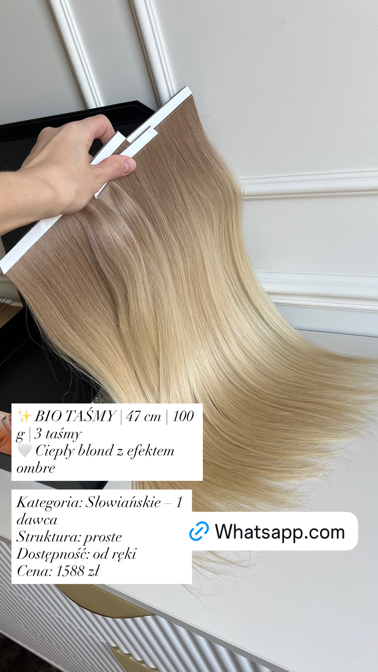 Włosy naturalne doczepiane słowiańskie 47 cm 100 g Bio taśmy