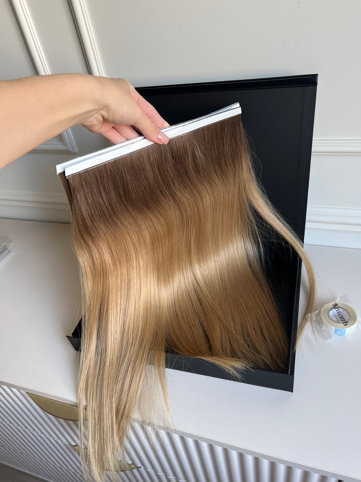 Włosy doczepiane słowiańskie 48 cm 95 g bio taśmy Ombre ciemny Blond