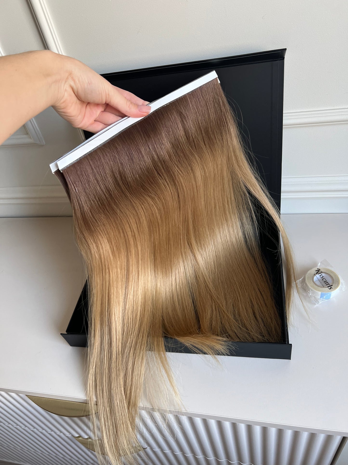 Włosy doczepiane słowiańskie 48 cm 95 g bio taśmy Ombre ciemny Blond