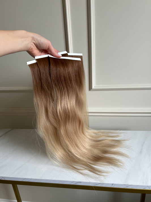 Włosy naturalne doczepiane bio taśmy 80g 54cm ombre blond
