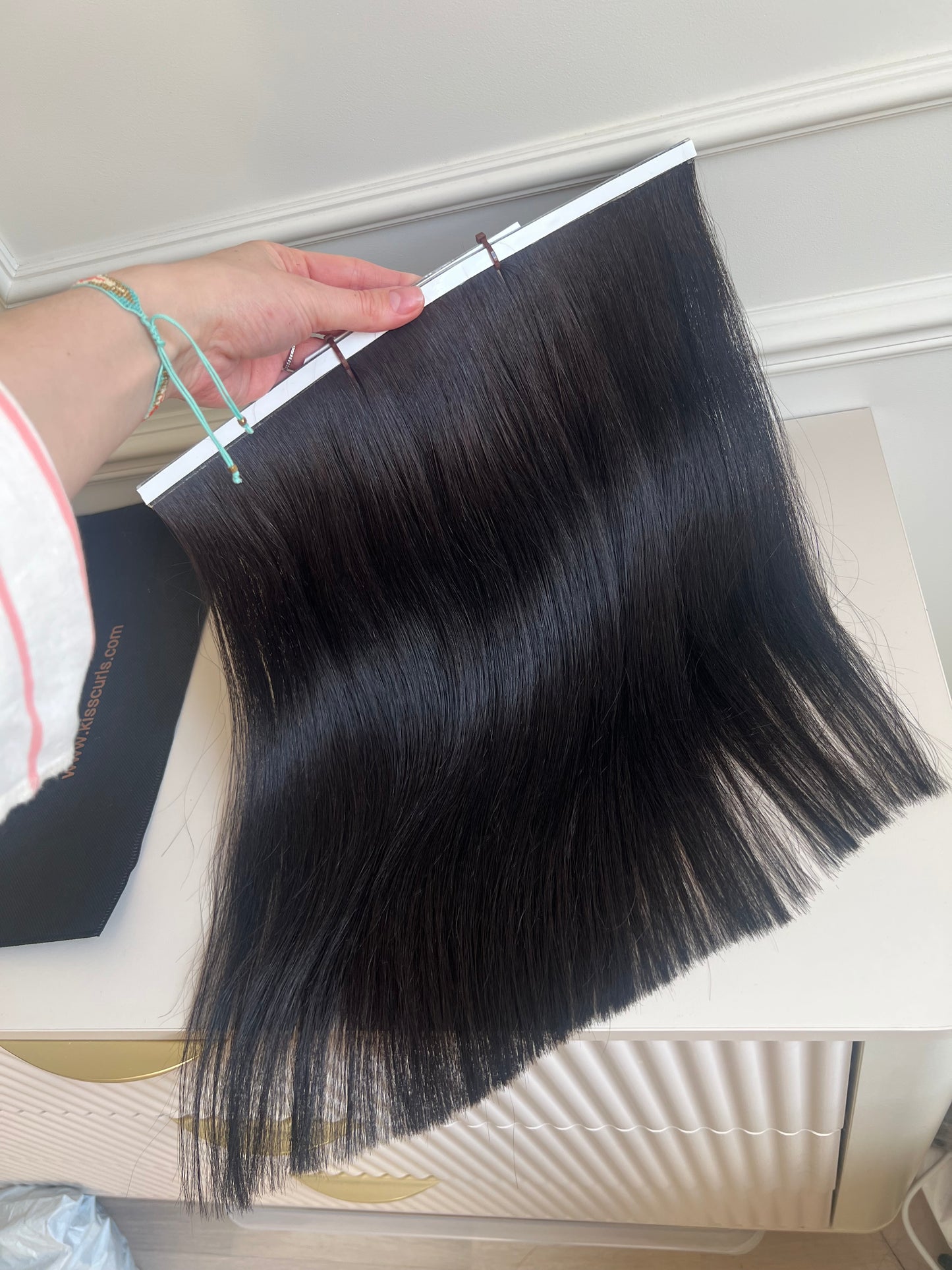 Włosy naturalne doczepiane 41 cm 103 g Bio taśmy Zestaw trzy sztuki kolor 1b