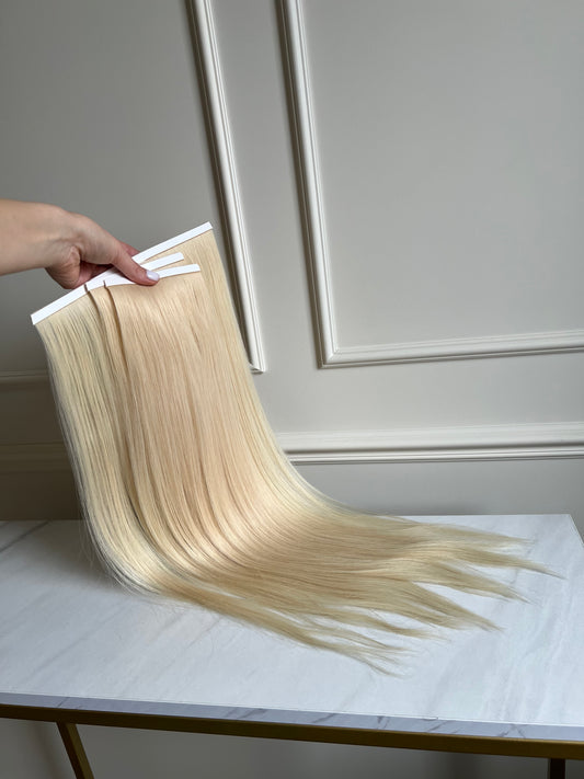 Włosy Naturalne doczepiane Słowiańskie biotape bio taśma zestaw 3 szt 65cm 102g Jasny Blond