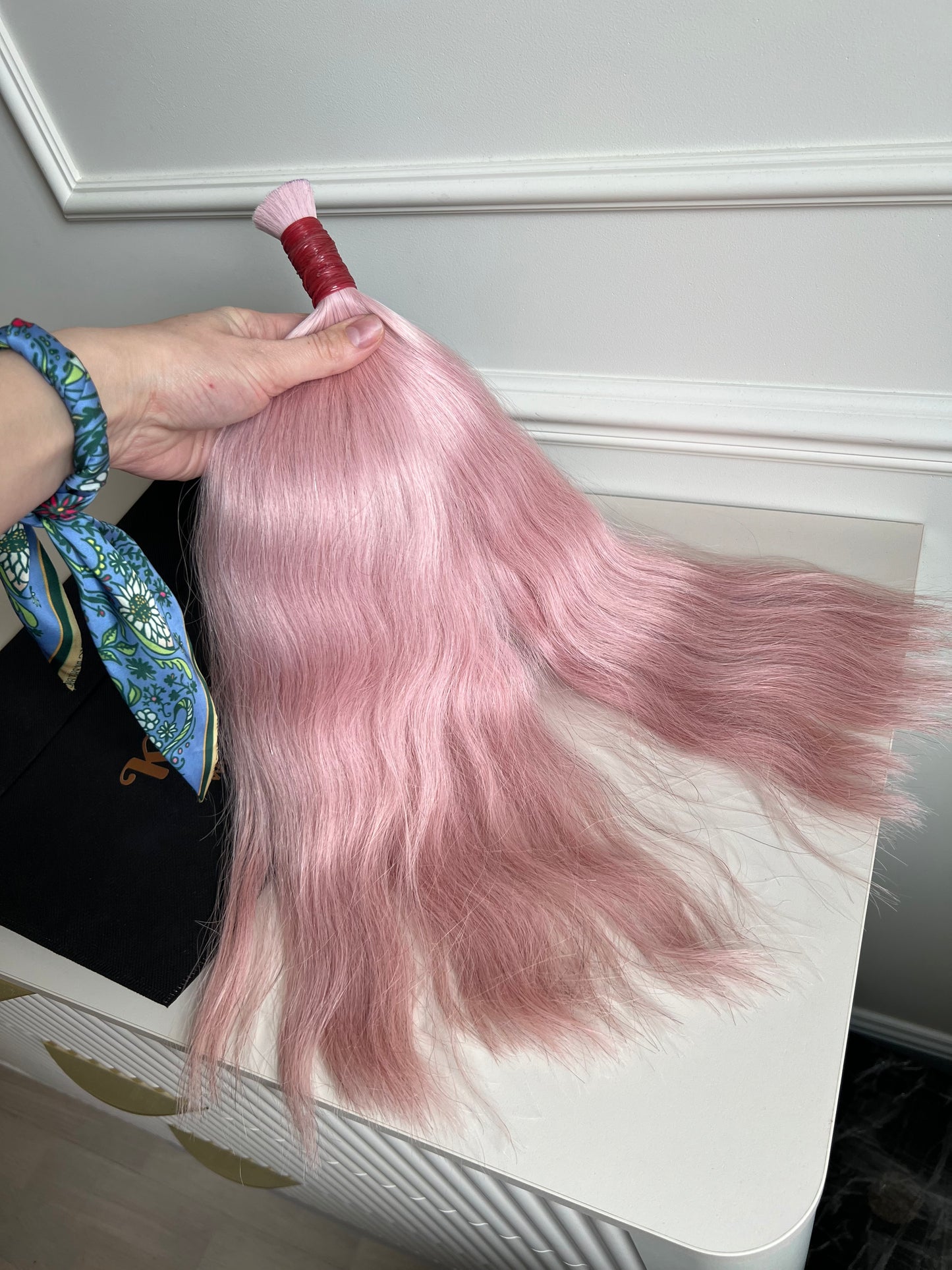 Włosy naturalne do przedłużania w kitce 105g 45cm - różowy Blond