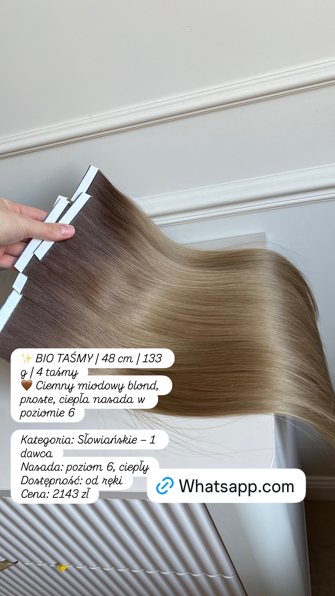 Włosy naturalne doczepiane słowiańskie 48 cm 133 g Bio taśmy