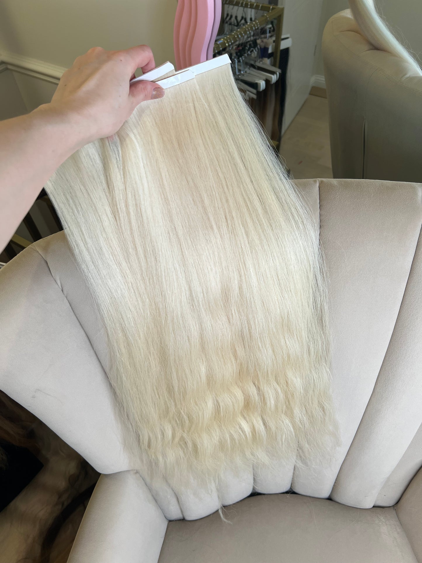 Jasny Blond falowane włosy słowiańskie 68cm 105g biotaśmy