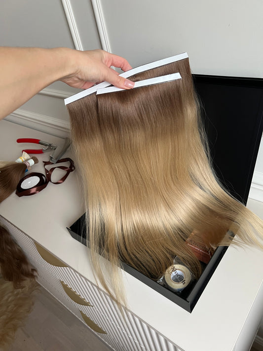 Włosy doczepiane słowiańskie 84 g 51 cm ciemny Blond ombre Bio taśmy