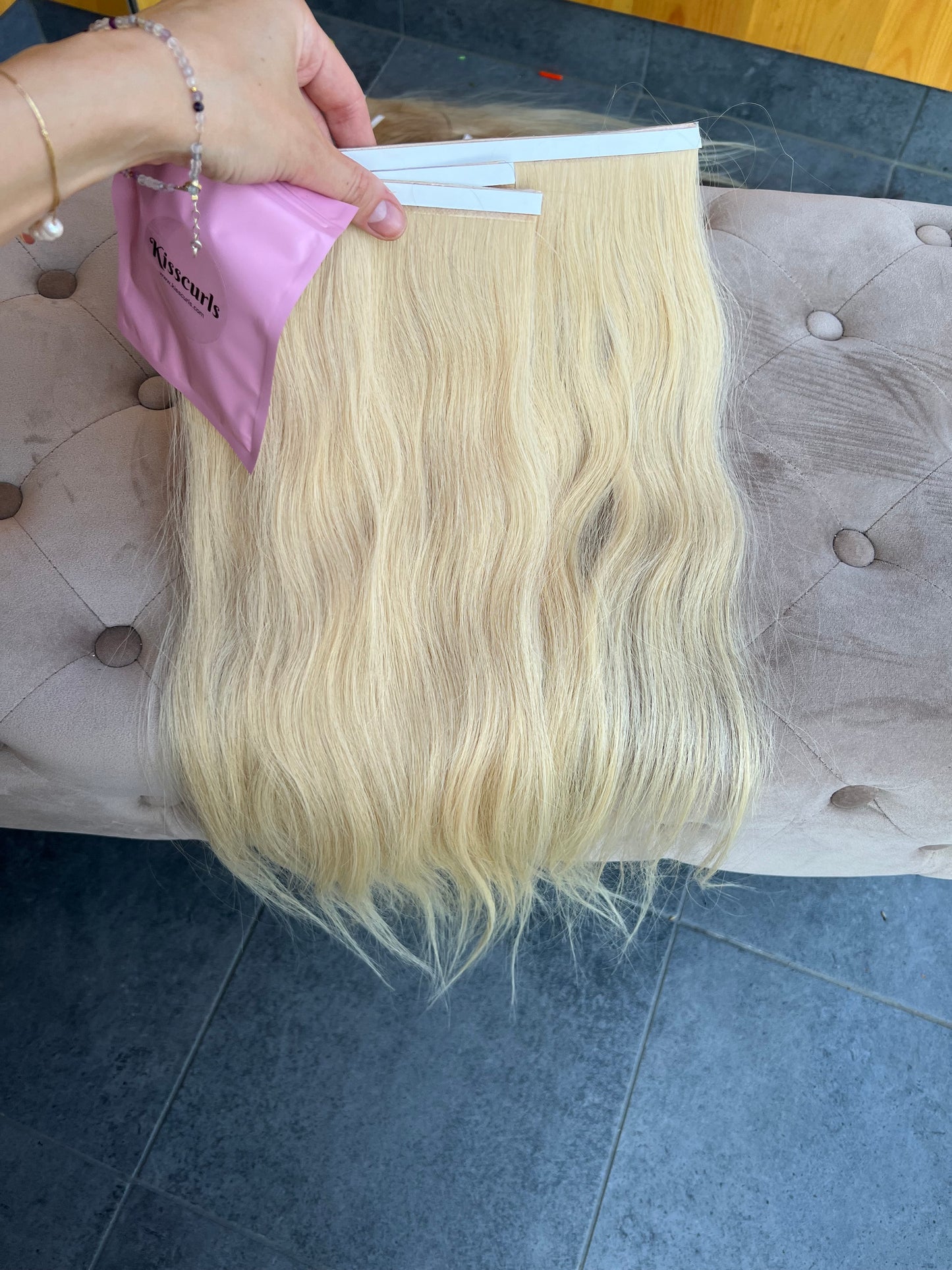 Jasny Blond włosy słowiańskie 50 cm 89 g Bio taśmy Zestaw 3 sztuki