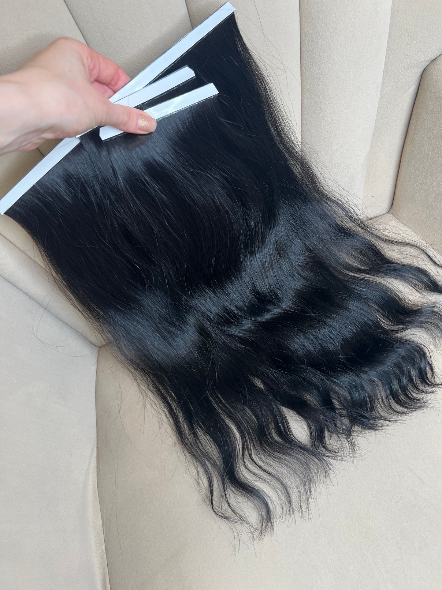 Włosy falowane czarne doczepiane słowiańskie 96g 48cm bio tape