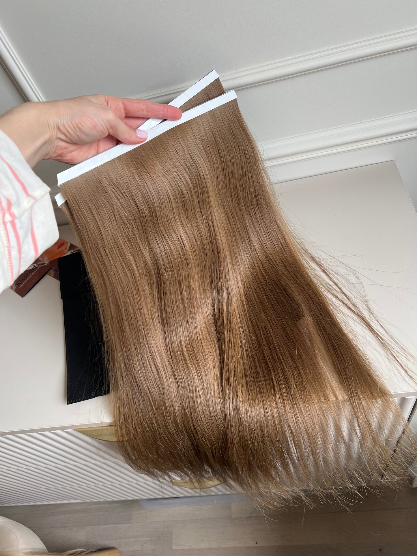 Włosy doczepiane naturalne słowiańskie Bio taśmy ciemny Blond 60cm 120g