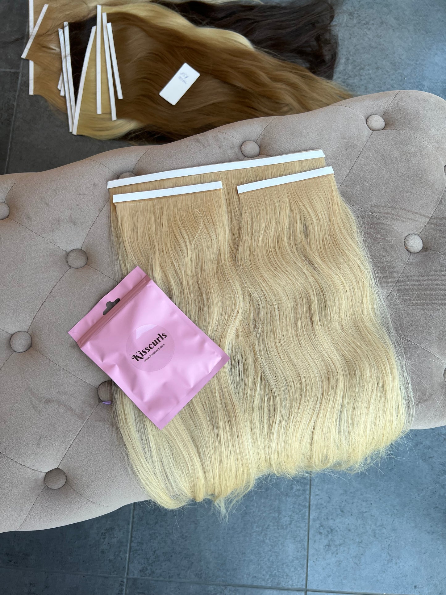 Jasny Blond włosy słowiańskie 50 cm 89 g Bio taśmy Zestaw 3 sztuki