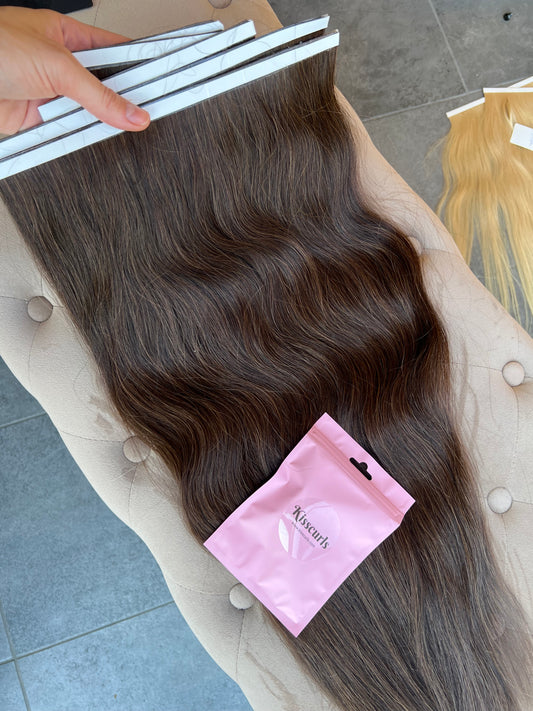 Włosy Słowiańskie ciemny brąz 61 cm 195 g wide weft tape hair extensions