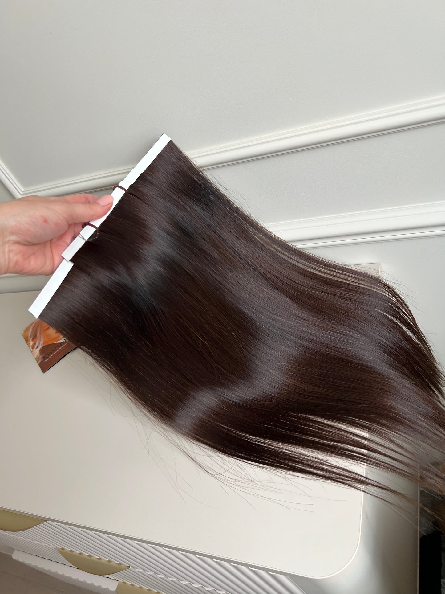 Włosy doczepiane naturalne ciemnobrązowy 48 cm 95 g Bio taśmy