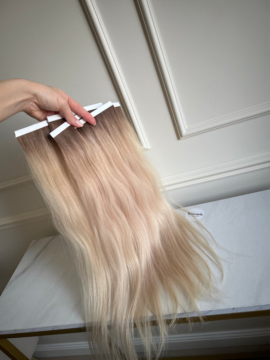 Włosy Naturalne słowiańskie Bio taśmy chłodny blond 56cm 101g