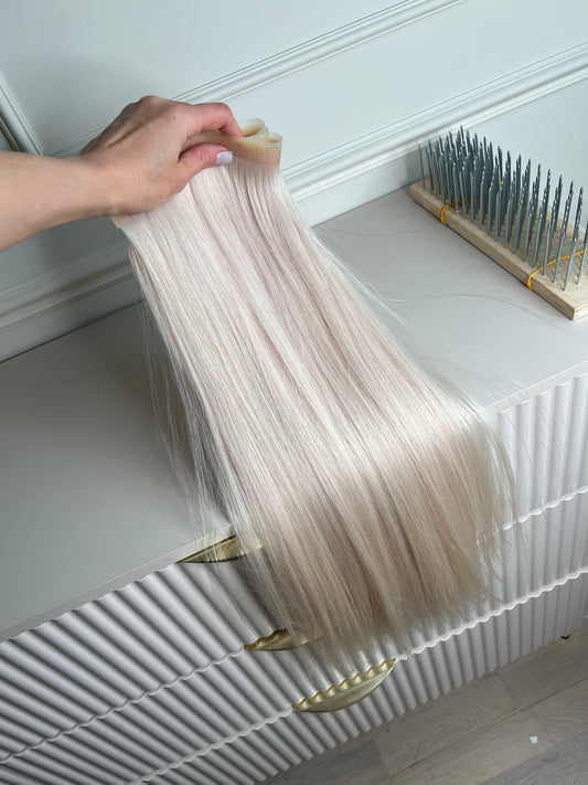 Włosy naturalne słowiańskie doczepiane jasny Blond 152 g 60 cm Bio taśmy