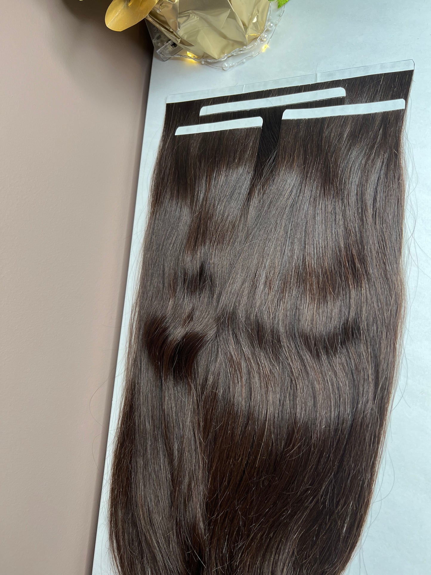 Doczepiane włosy Włosy na taśmie szerokiej Naturalne - Сiemny brąz 53cm 100g