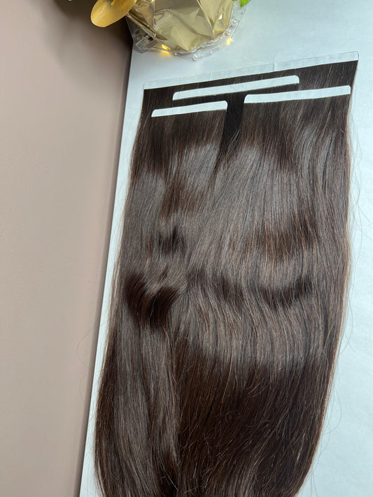 Doczepiane włosy Włosy na taśmie szerokiej Naturalne - Сiemny brąz 53cm 100g