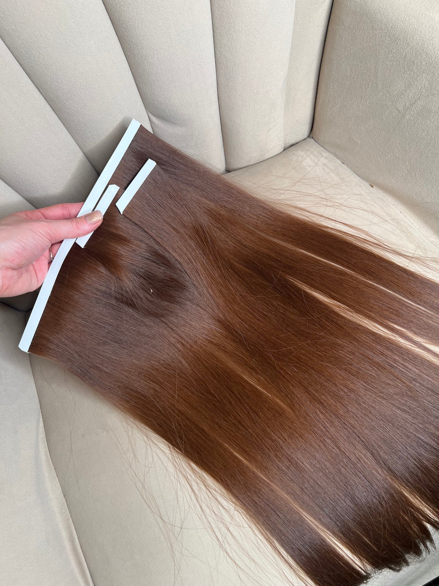 Brąz włosy Bio taśmy doczepiane słowiańskie 65 cm 105 g