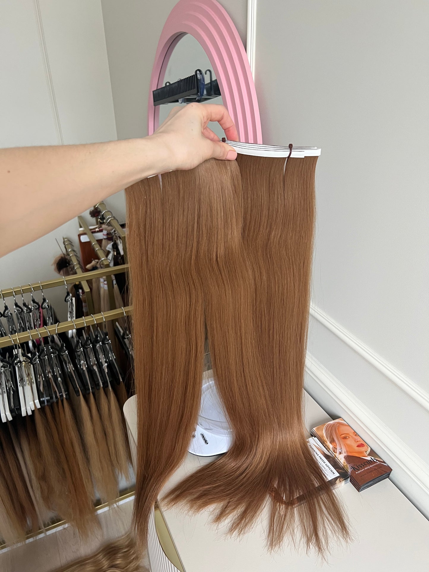 Włosy naturalne słowiańskie doczepiane biotaśma 227 g 70 cm jasny Brąz