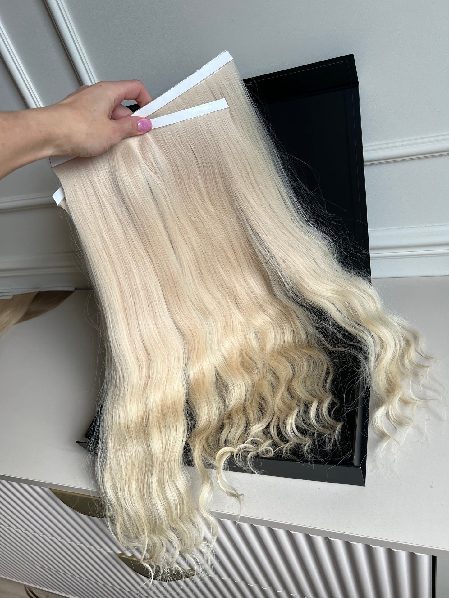 Włosy doczepiane rozjaśnione z dziewiczych, 55 cm 96 g Bio taśmy
