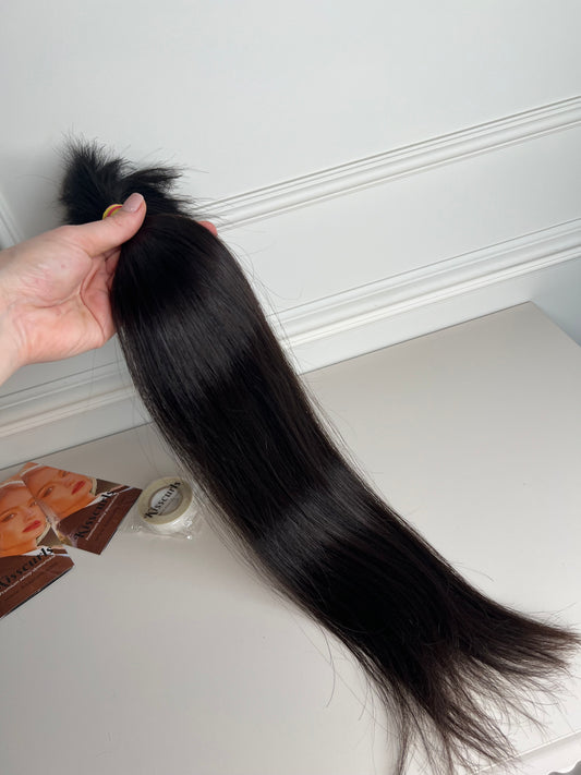 Włosy naturalne nie farbowane w kitce 87g 58 cm Wyczesane Cięte z jednej głowy