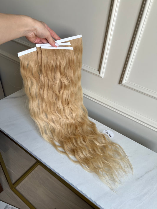 Włosy Naturalne słowiańskie bio taśmy falowane 94g 64cm