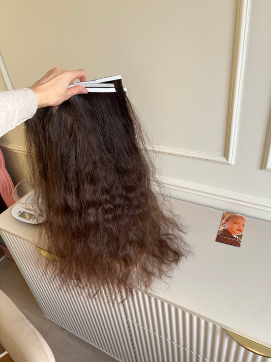 Falowane włosy doczepiane dziewicze naturalne Bio Taśmy 110 g 60 cm Nie Farbowane