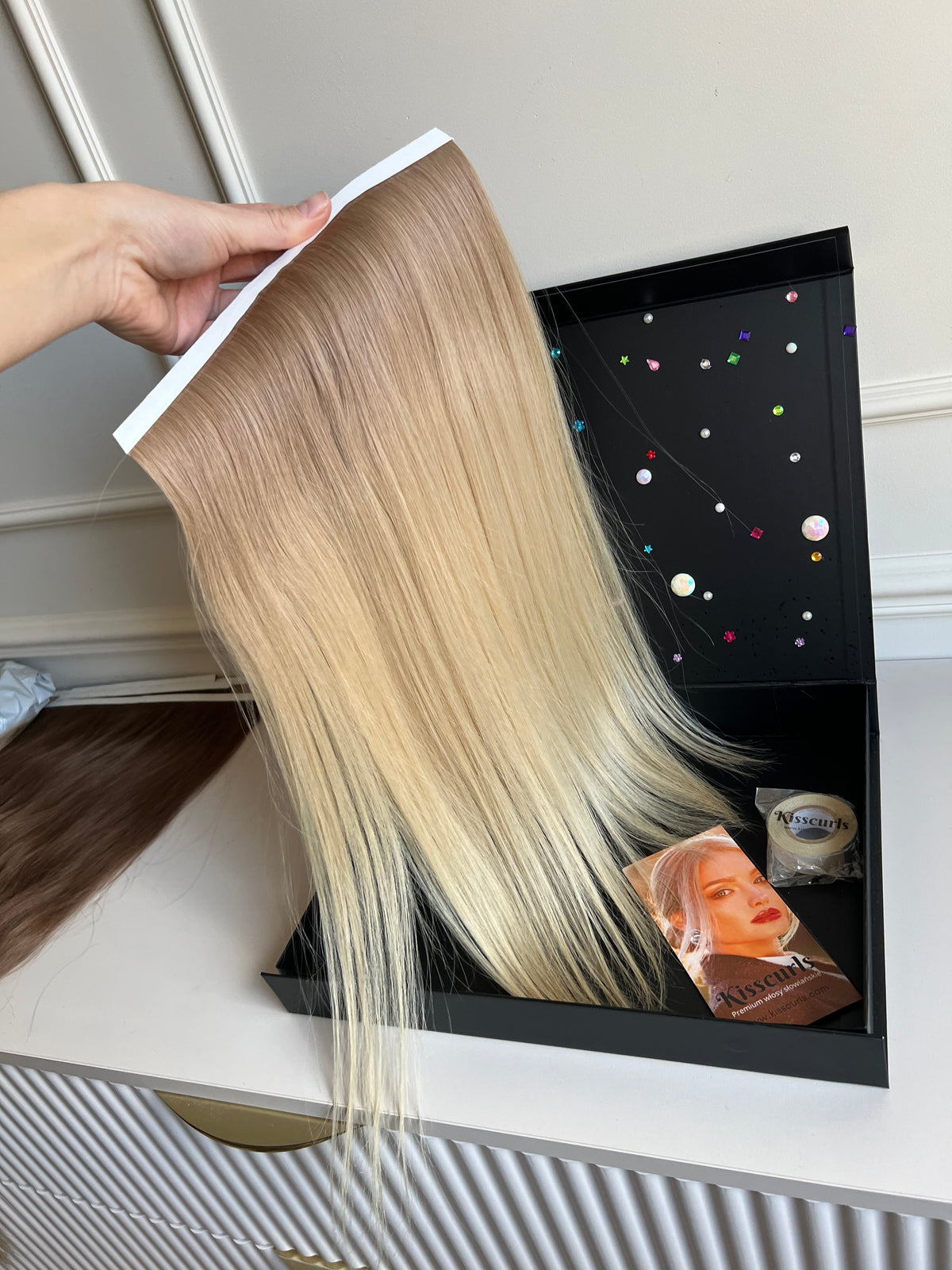Włosy doczepiane słowiańskie 49 cm 52 g Blond ombre biotaśmy