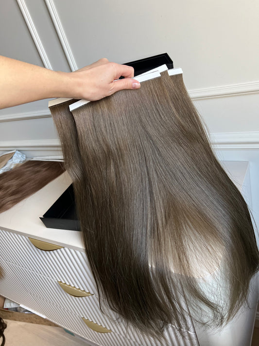 Włosy doczepiane słowiańskie 156 g 58 cm chłodny Brąz Bio taśmy