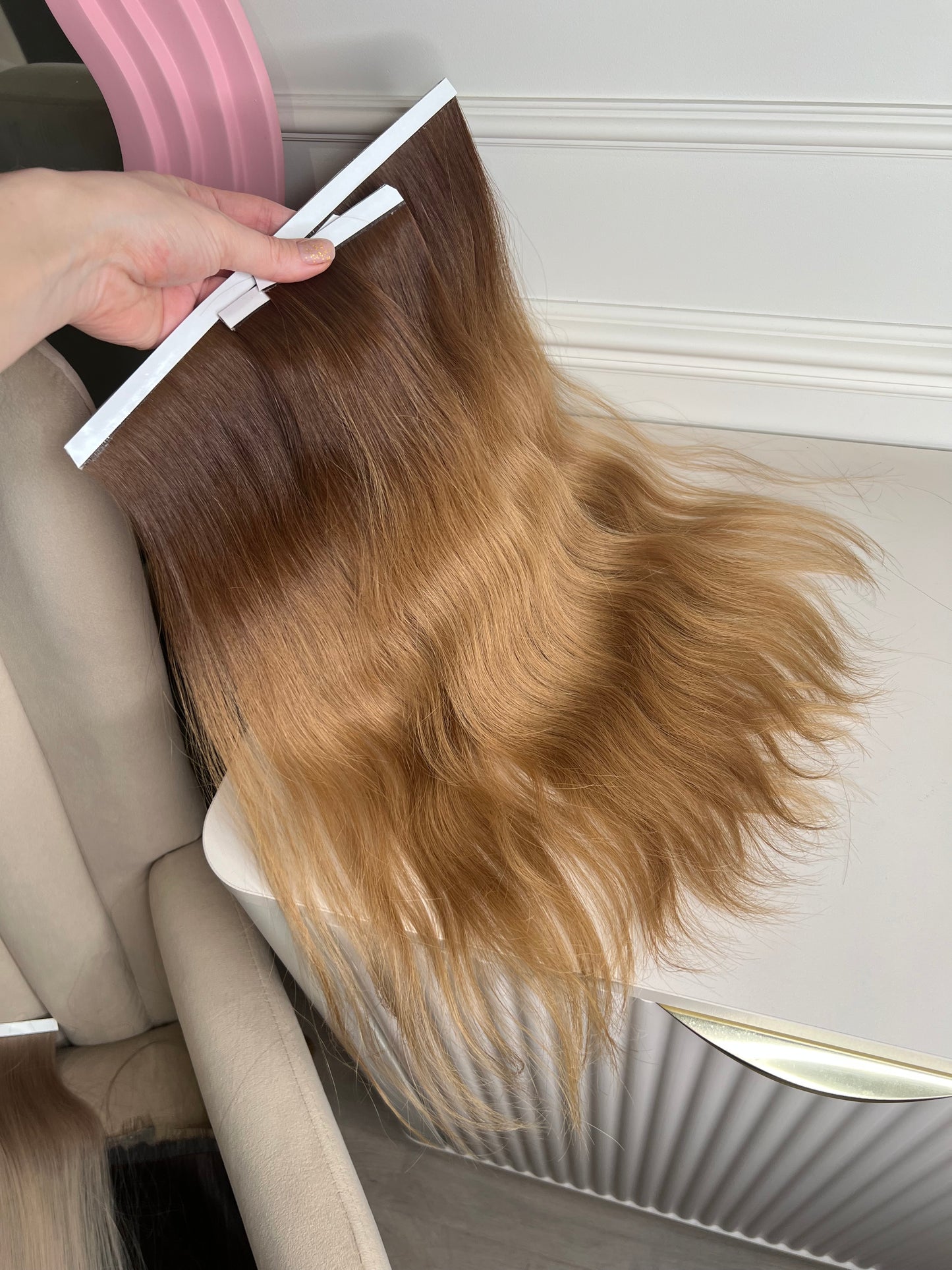 Ciemny Blond ciepły ombre falowane biotaśmy - 44cm 74g