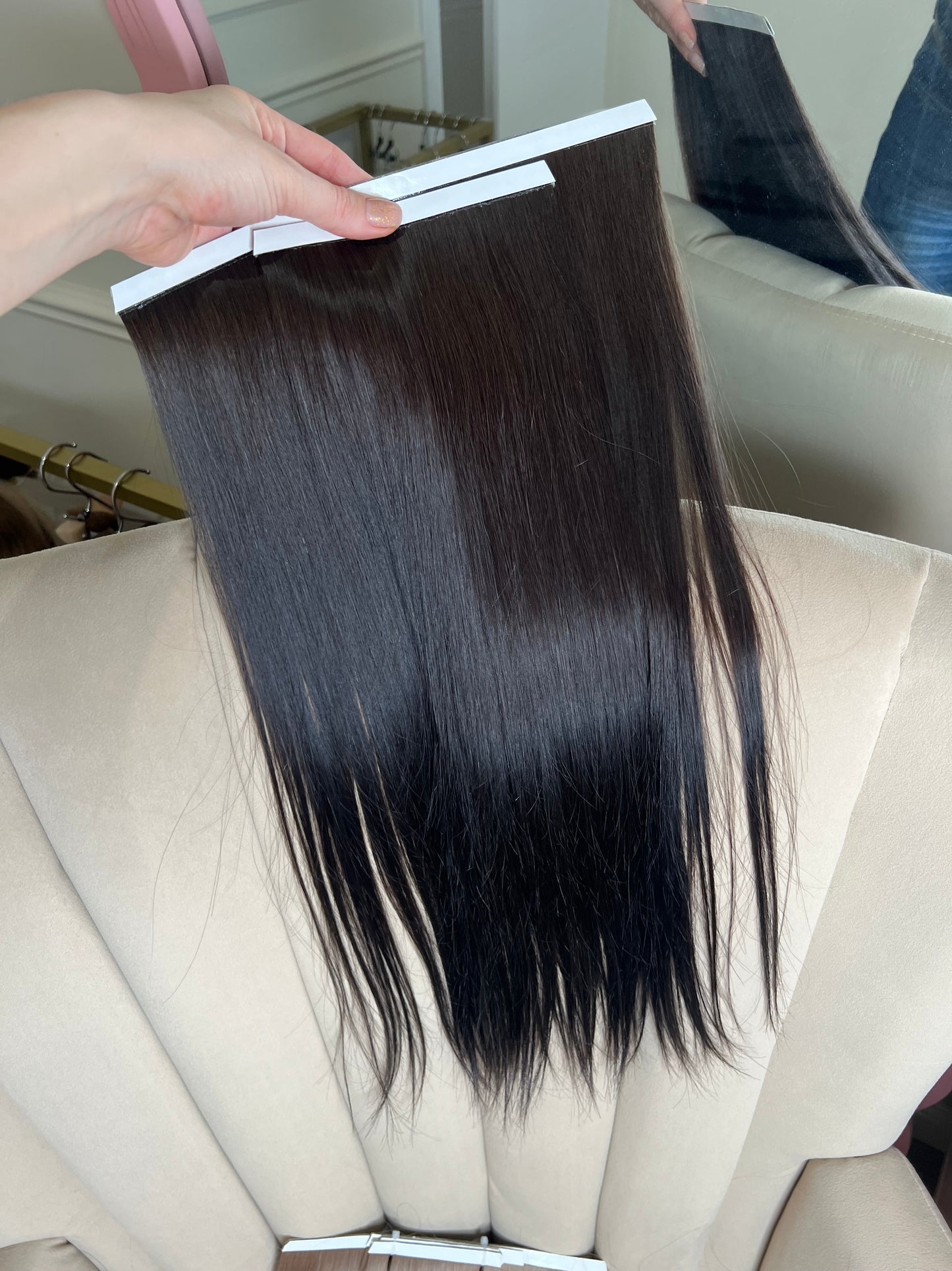 Bardzo ciemny brąz Włosy słowiańskie doczepiane Bio taśmy - 87 g 53cm