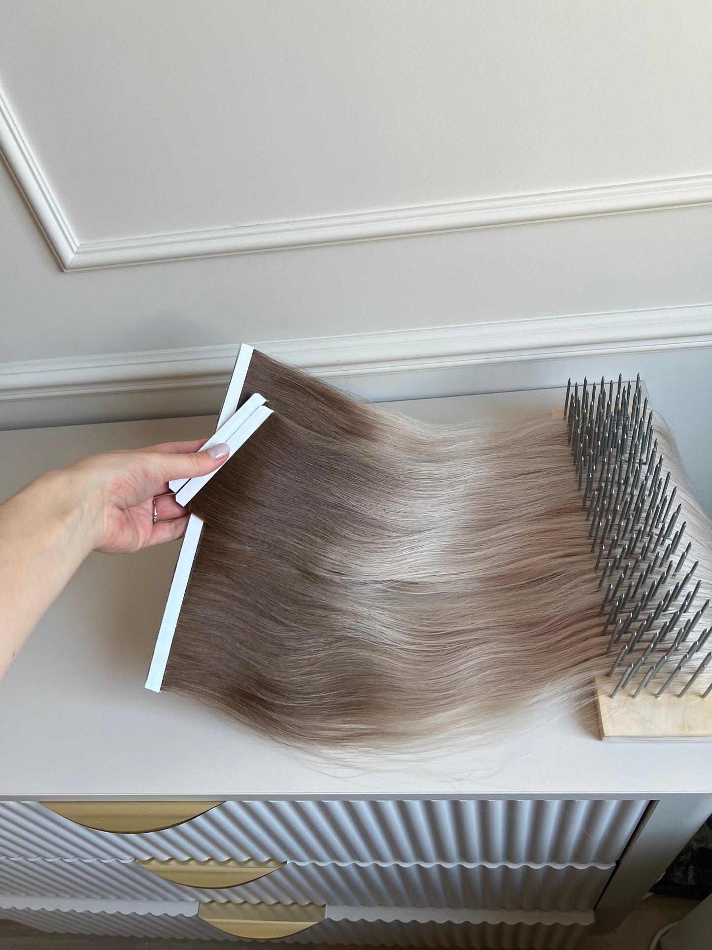 Włosy doczepiane słowiańskie naturalne chłodny Blond ombre biotaśmy 87 g 60 cm