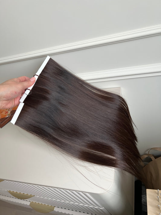 Włosy doczepiane naturalne ciemnobrązowy 48 cm 95 g Bio taśmy