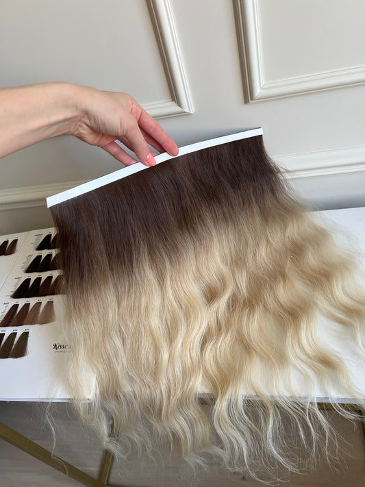 Włosy Doczepiane naturalne falowane ombre Blond biotaśma 45 cm 56 g