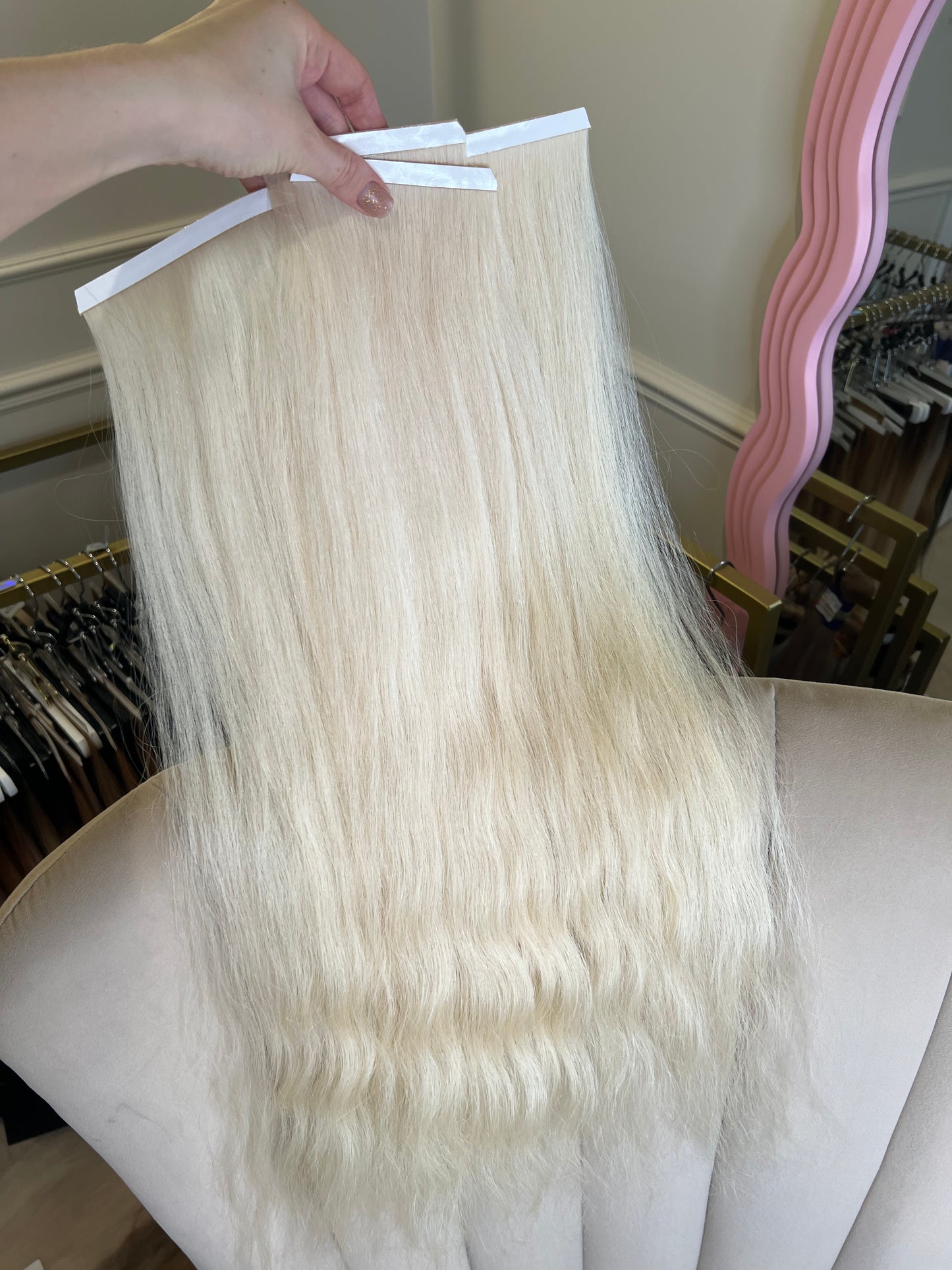 Jasny Blond falowane włosy słowiańskie 68cm 105g biotaśmy