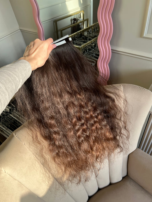 Falowane włosy doczepiane dziewicze naturalne Bio Taśmy 110 g 60 cm Nie Farbowane