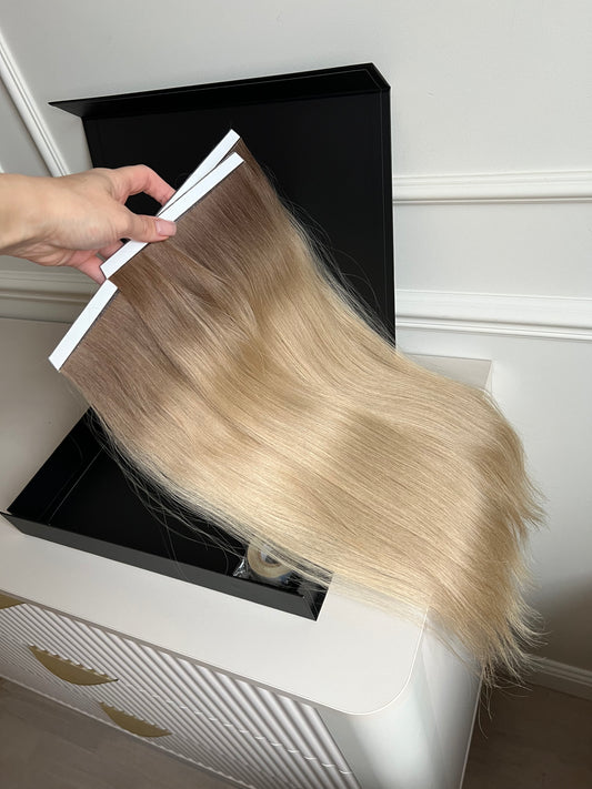 Włosy doczepiane słowiańskie 84 g 51 cm ciemny Blond ombre Bio taśmy