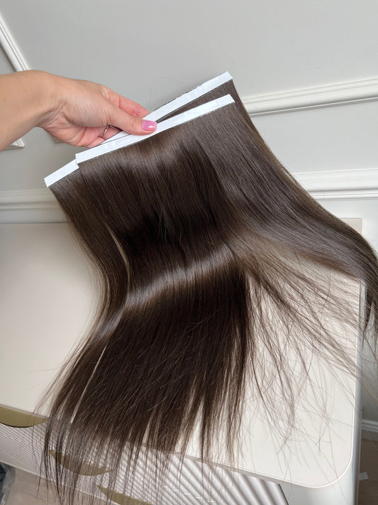 Włosy doczepiane słowiańskie Bio taśmy średni Brąz chłodny 58 cm 98 g