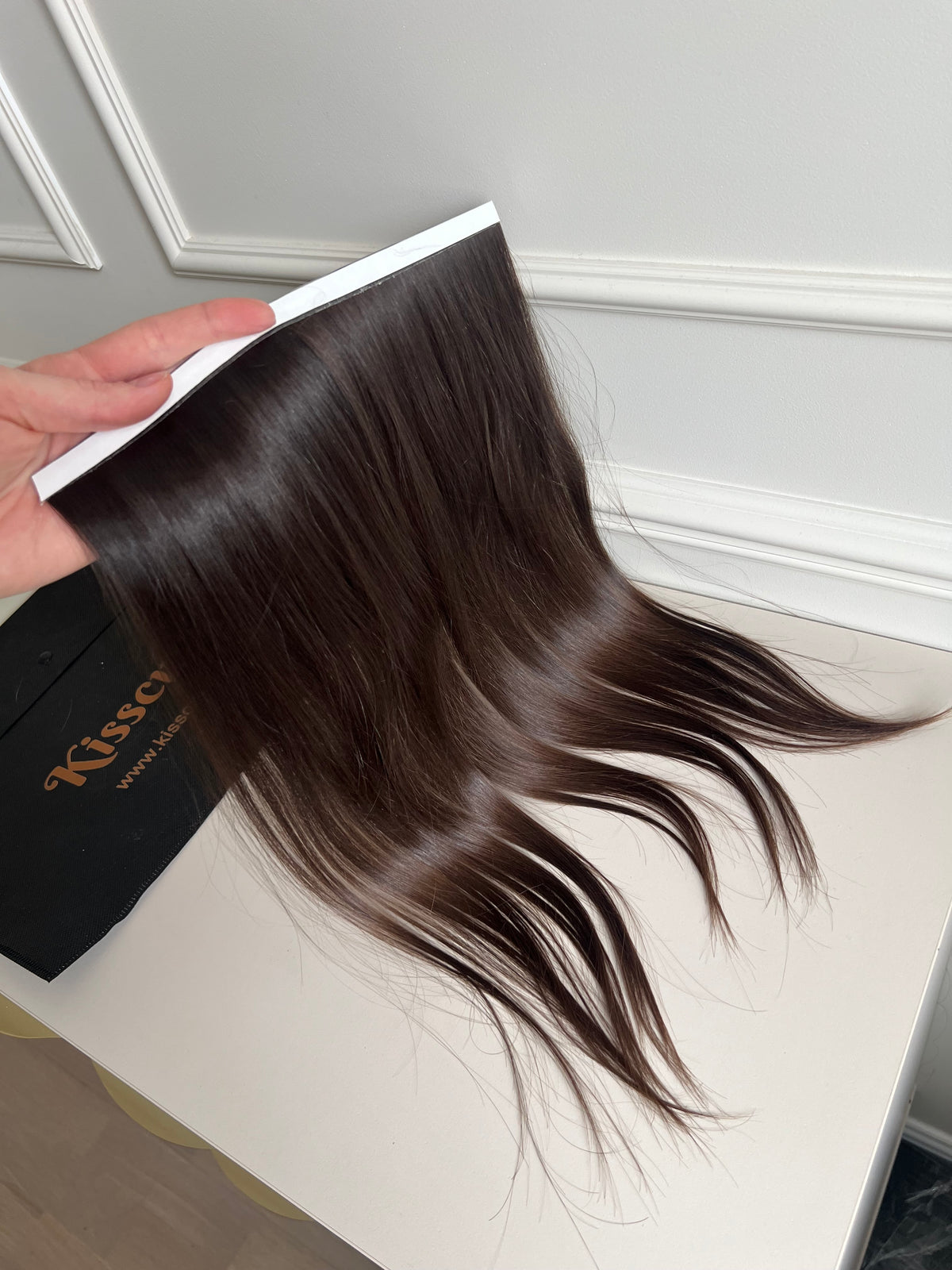 Long Tape Wefts, virgin human hair, undyed, brown, 43 cm, 36 g