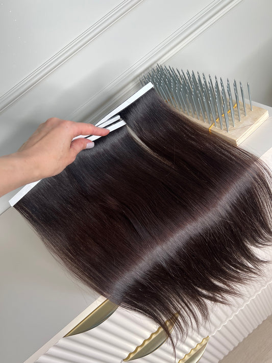 Włosy naturalne słowiańskie ciemny Brąz 42 cm 76 g - biotaśmy